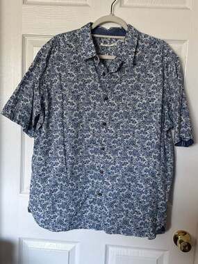 Moda Campia Men's XL Blue Paisley 100% Cotton Button Down Shirt